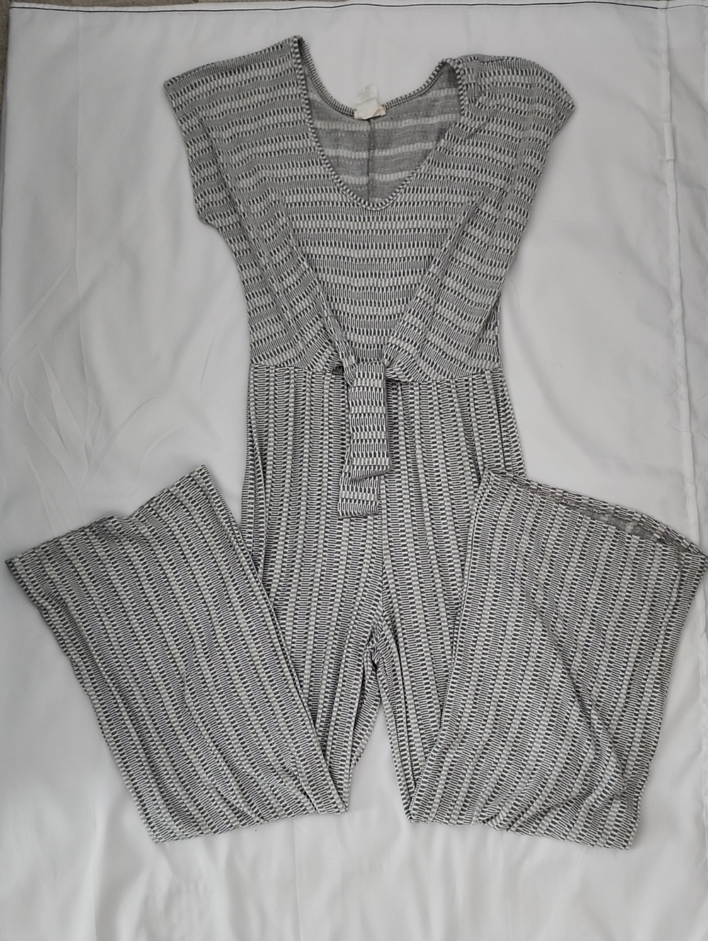 Womens Gray Knit Jumpsuit with Tie Waist